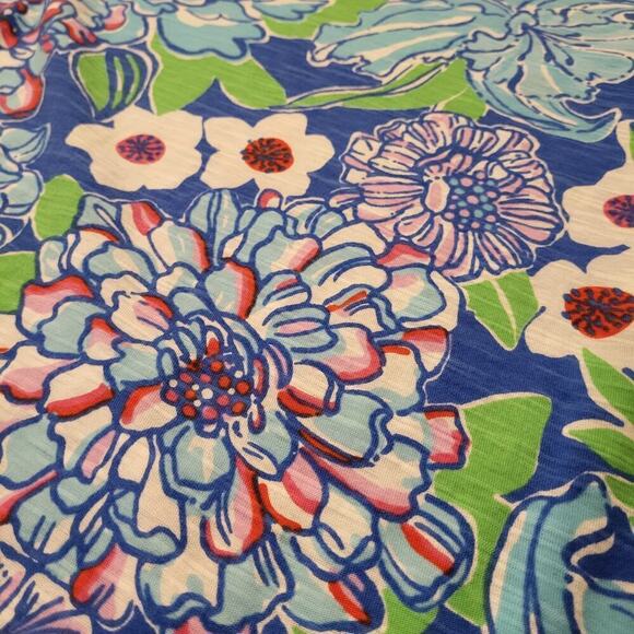 Lilly Pulitzer Blue & Green Short Sleeve V-Neck Gathered Sleeve T-shirt S - Picture 3 of 7